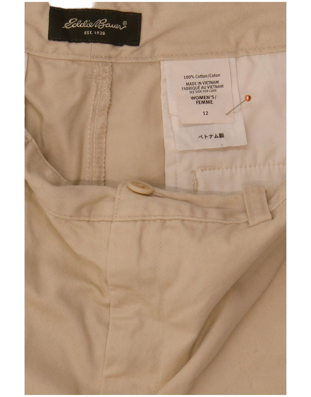 EDDIE BAUER Shorts Chino feminino EUA 12 grande W34 algodão bege