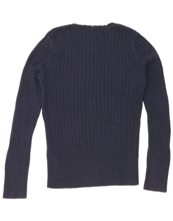 Suéter feminino Tommy Hilfiger com decote em V Reino Unido 12 algodão azul marinho médio
