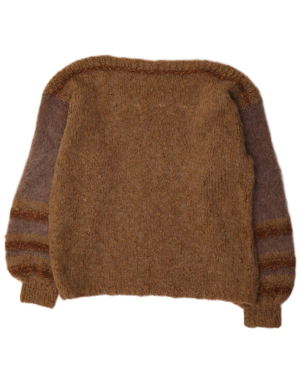 Suéter feminino VINTAGE com gola canoa UK 18 XL listrado marrom