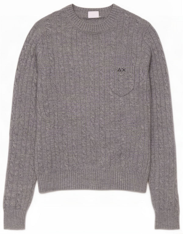 Sun68 Suéter feminino com gola redonda UK 14 Lã Merino cinza grande