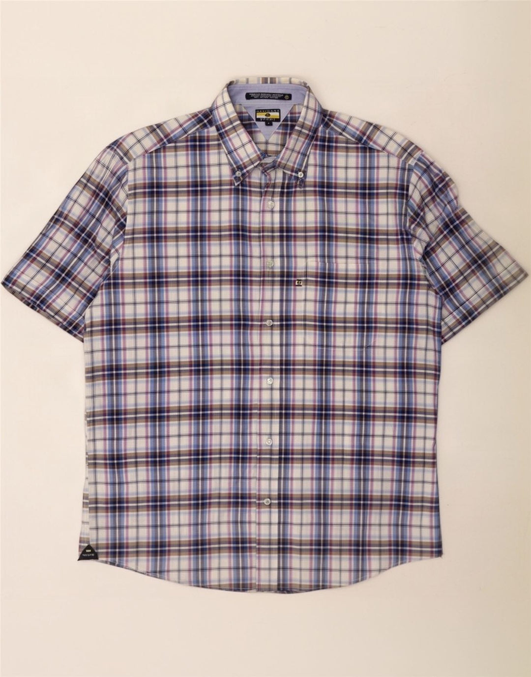 Camisa masculina de manga curta Navigare grande algodão xadrez azul