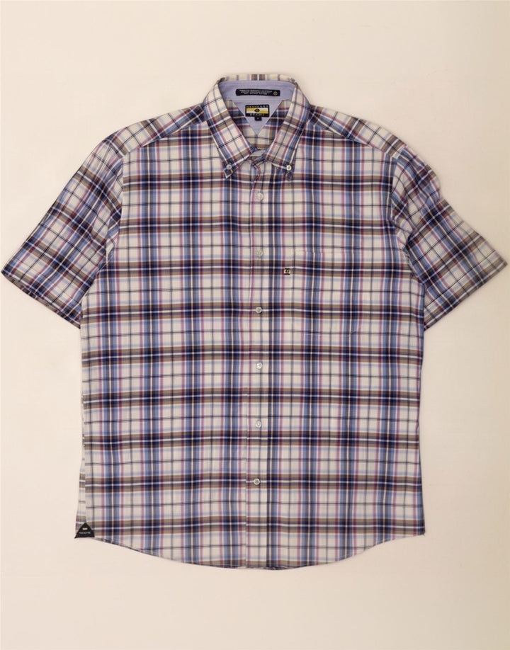 Camisa masculina de manga curta Navigare grande algodão xadrez azul