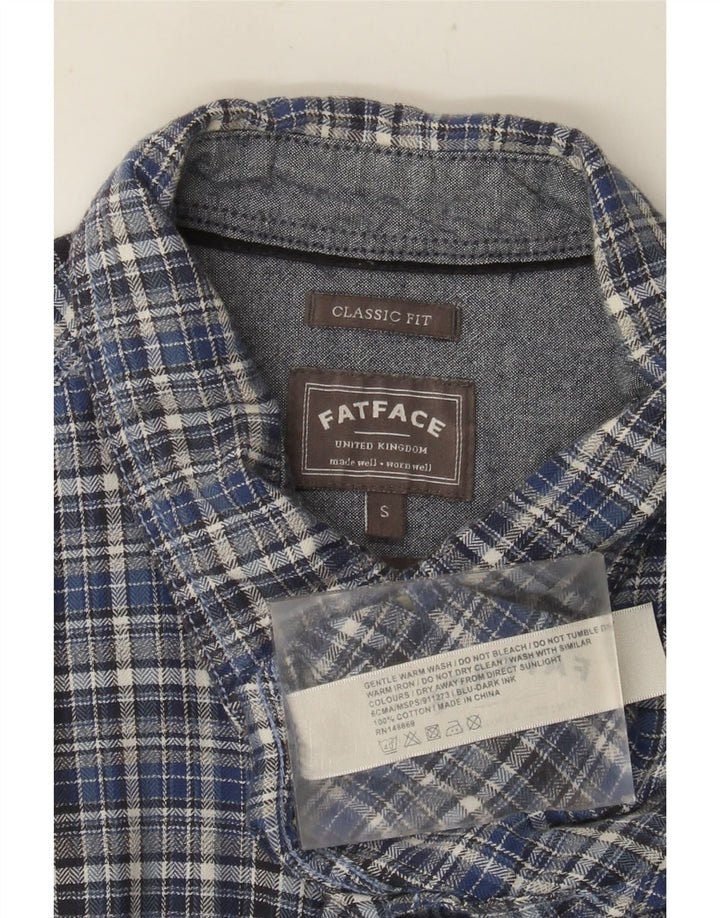 FAT FACE Camisa masculina clássica de flanela pequena de algodão xadrez azul