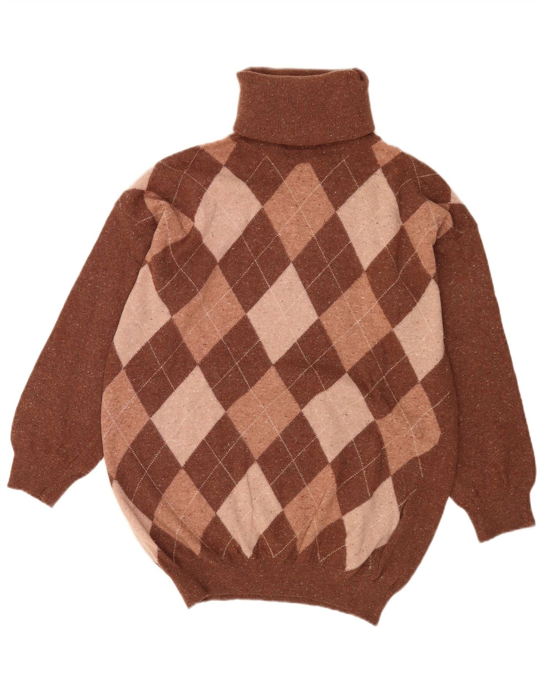 Suéter vintage masculino com gola redonda, marrom médio, Argyle/lã diamante