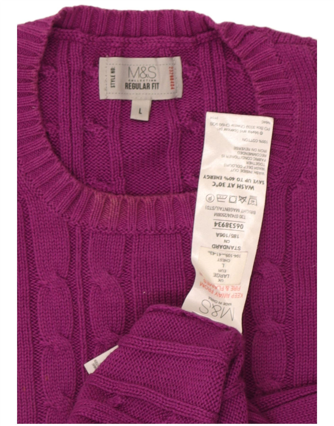Suéter masculino Marks & Spencer com gola redonda, grande algodão roxo
