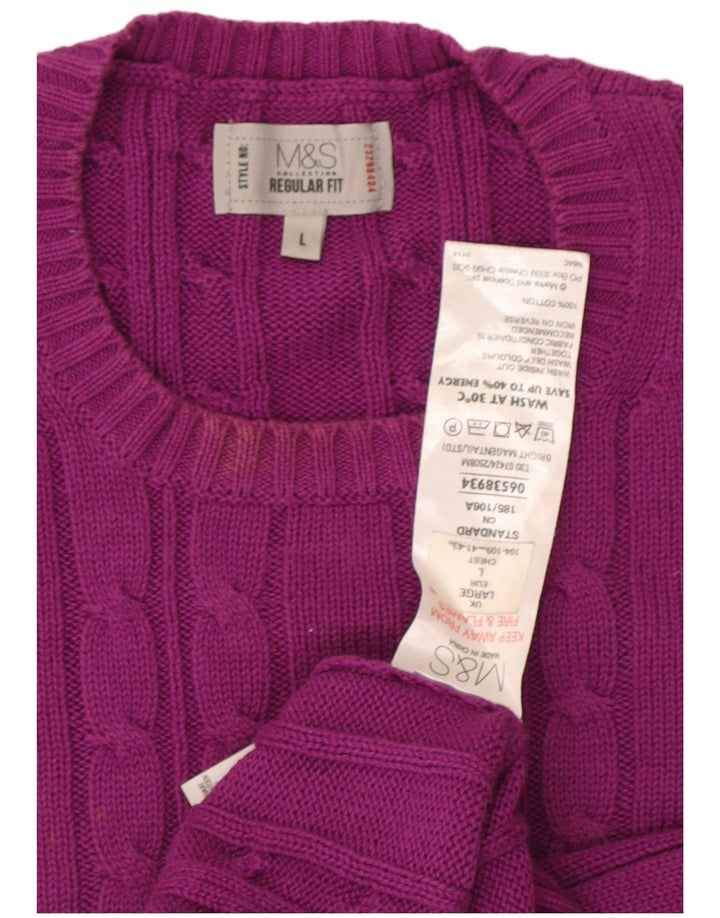 Suéter masculino Marks & Spencer com gola redonda, grande algodão roxo