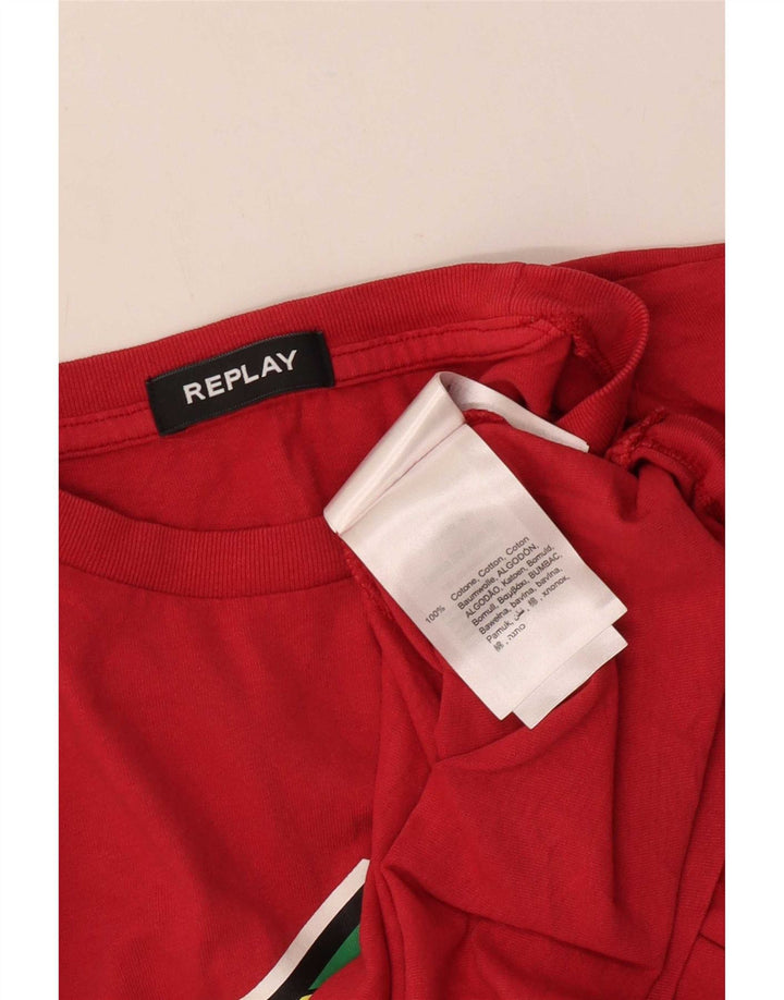 Camiseta gráfica masculina Replay Top 2XL algodão vermelho