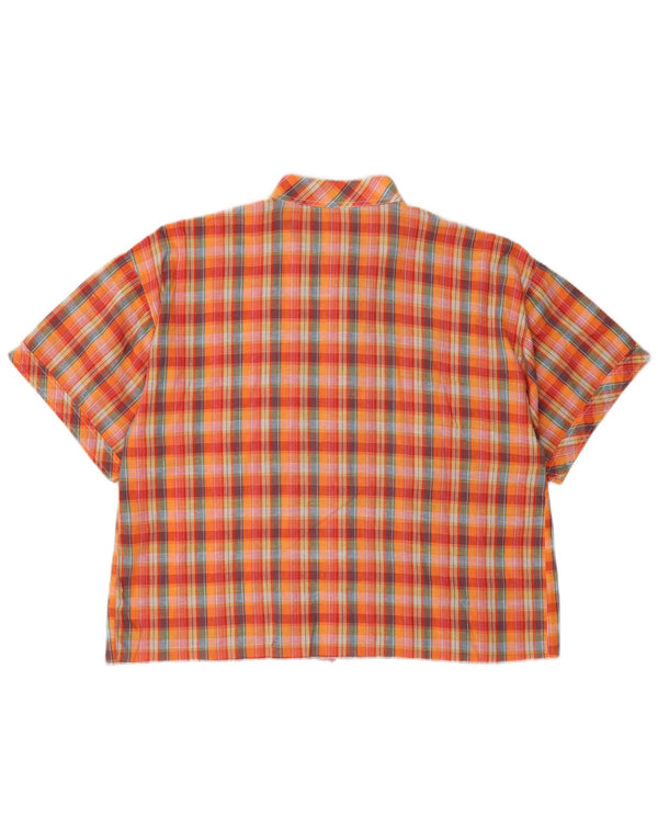 Blusa feminina vintage de manga curta UK 16 grande xadrez laranja