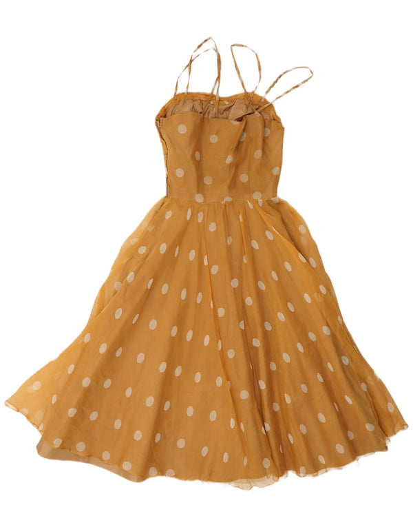 Vestido vintage feminino evasê UK 8 bolinhas amarelas pequenas