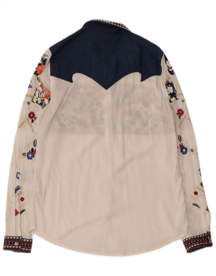 Camisa feminina Desigual UK 12 média branca floral viscose