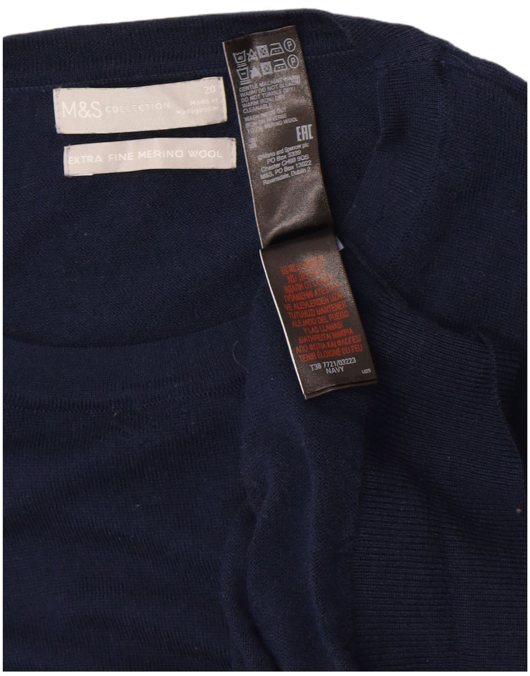 Suéter feminino Marks & Spencer com gola redonda UK 20 2XL azul marinho