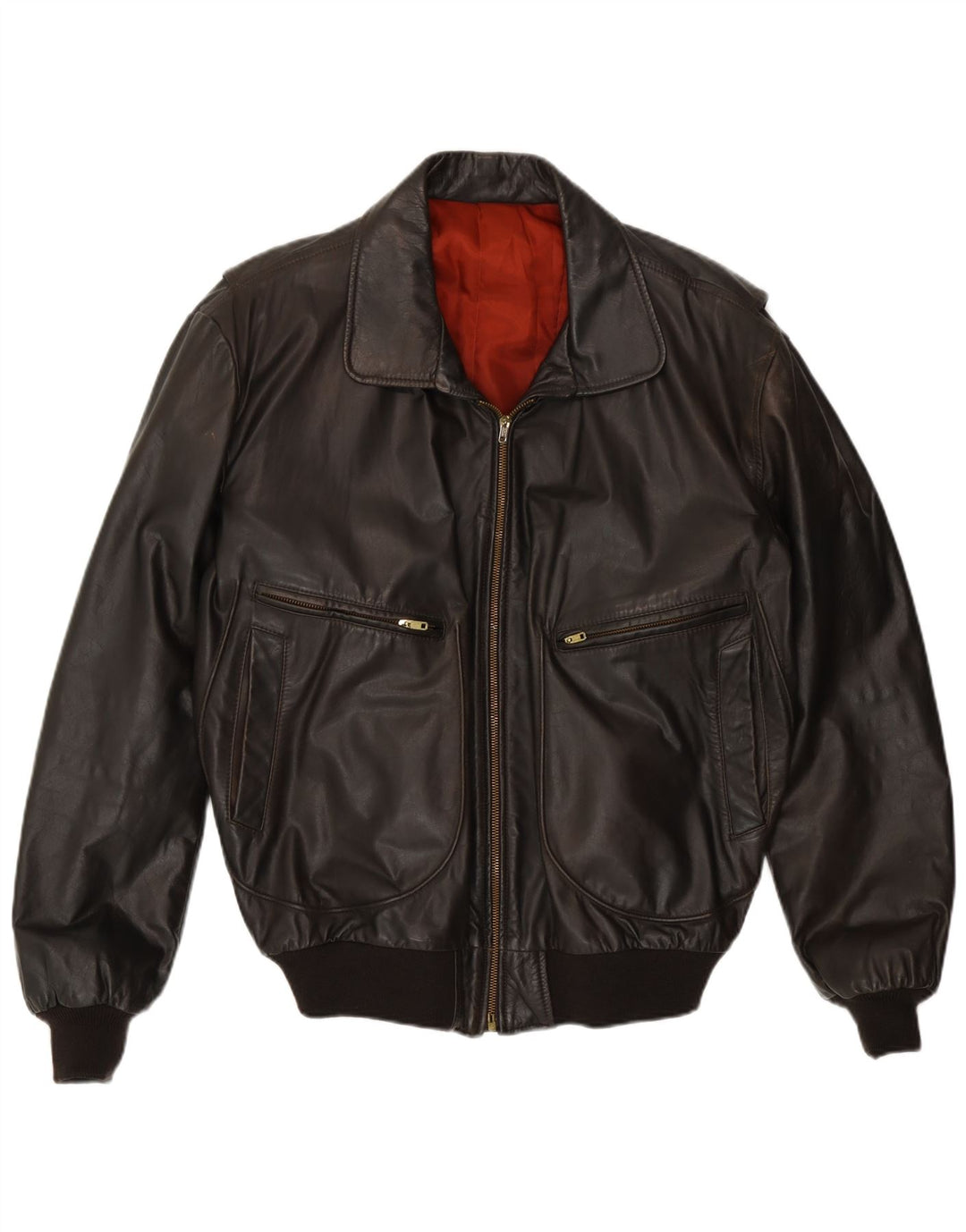 Jaqueta de couro masculina vintage IT 48 marrom médio