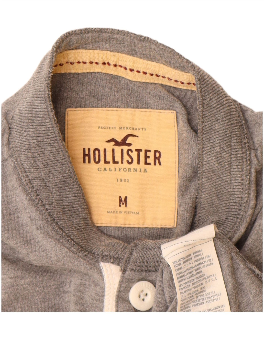 Camiseta masculina Hollister de algodão cinza médio