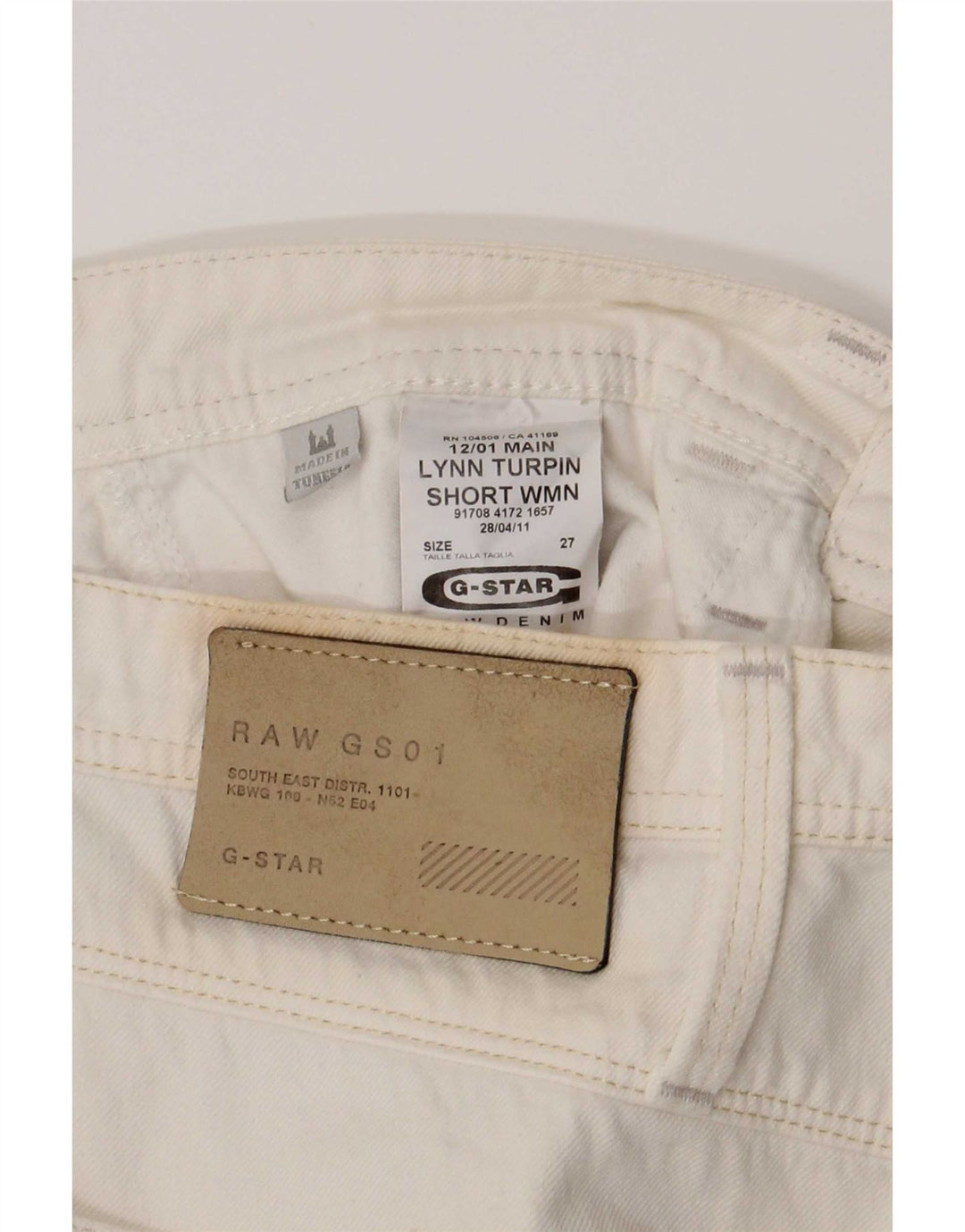 Shorts jeans feminino G-Star W27 pequeno algodão branco
