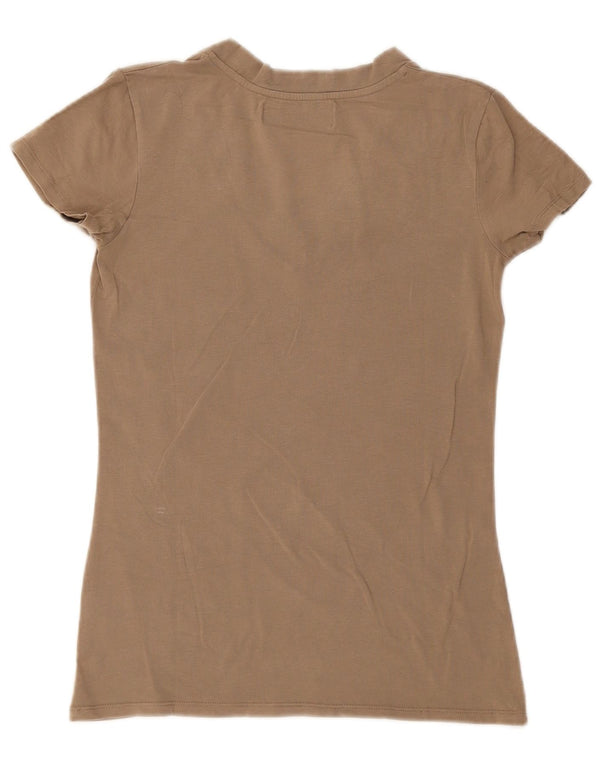 Camiseta feminina Zara UK 14 grande algodão bege