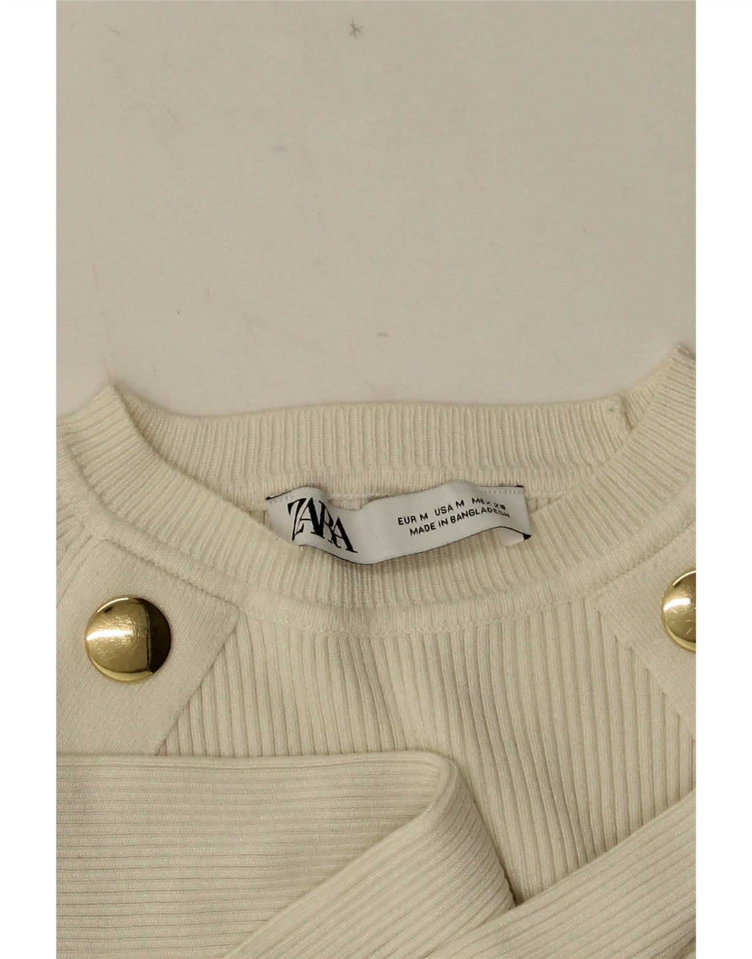 Zara Womens Crop Top Manga Longa Reino Unido 12 Médio Branco