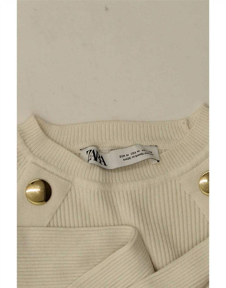 Zara Womens Crop Top Manga Longa Reino Unido 12 Médio Branco