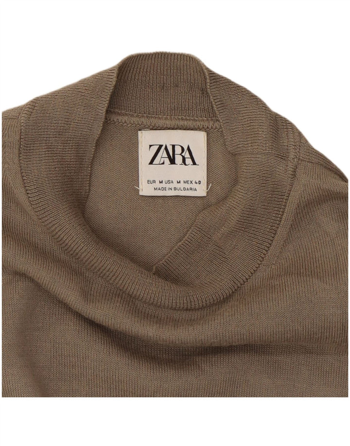 Suéter feminino Zara com gola redonda, Reino Unido 14, marrom médio