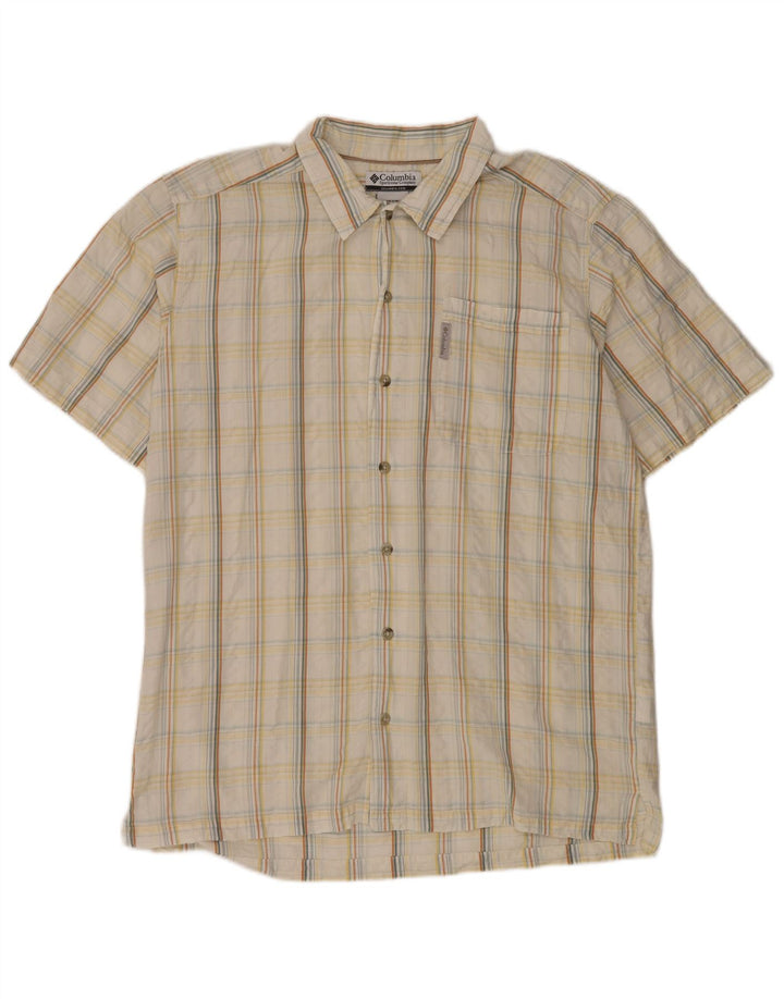 Columbia Camisa masculina de manga curta grande algodão xadrez branco
