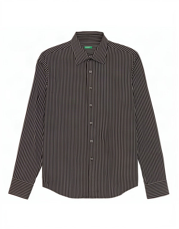 Camisa feminina Benetton UK 12 algodão listrado preto médio