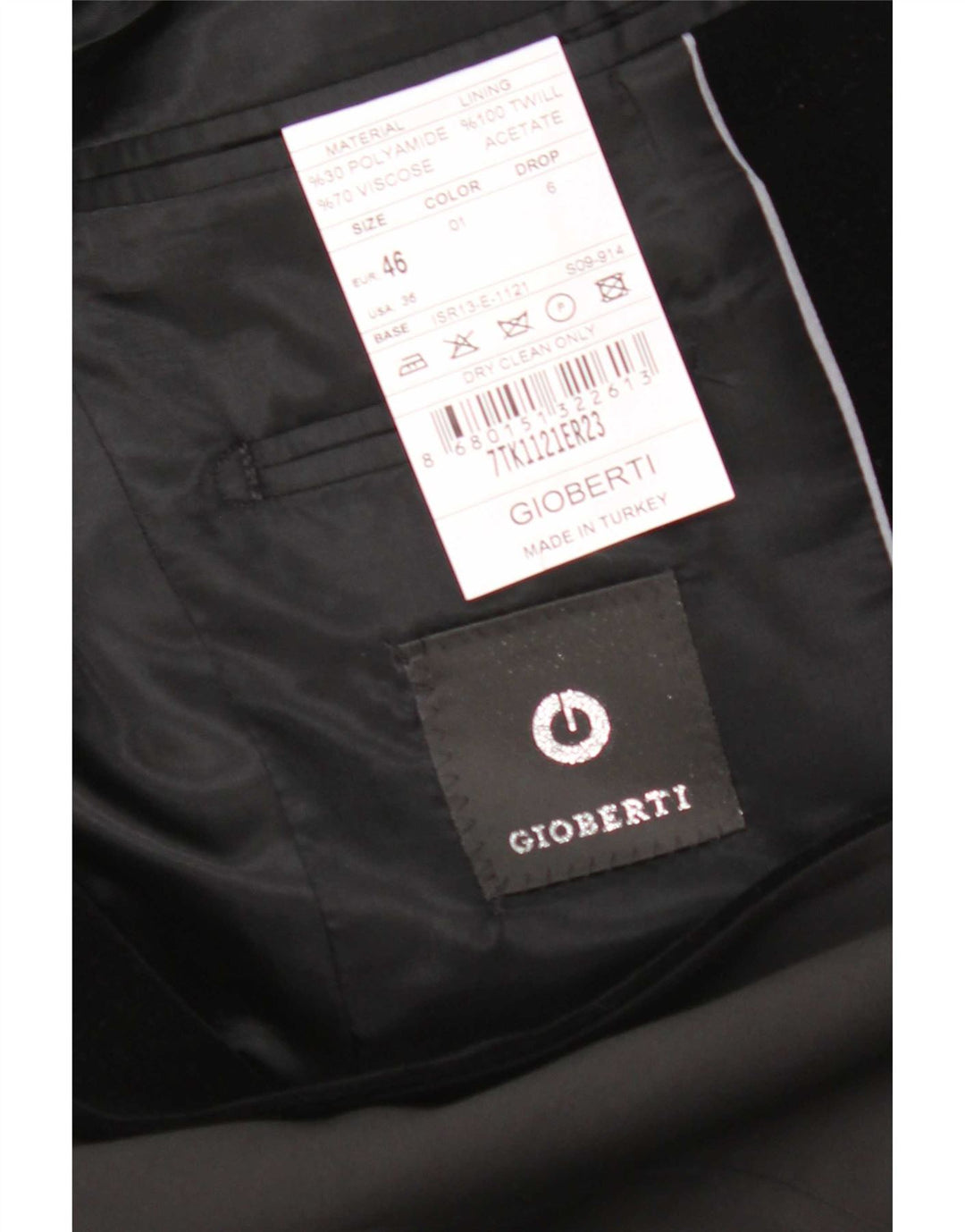Gioberti Jaqueta Blazer Masculina com 1 Botão UE 46 Pequena Viscose Preta