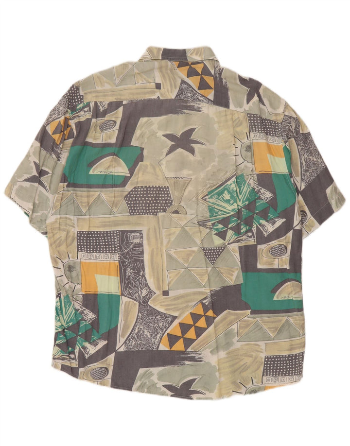 RODRIGO Camisa masculina de manga curta tamanho 16 41 grande multicolorida geométrica