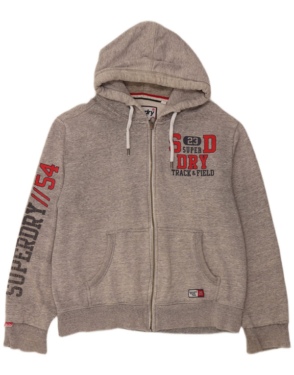 Suéter masculino Superdry com capuz e zíper gráfico 3XL algodão manchado cinza