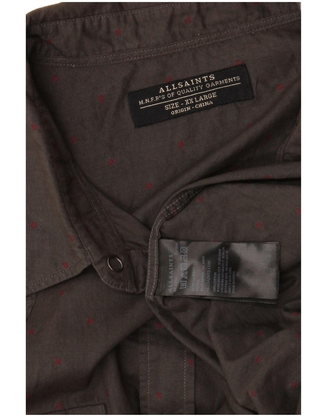 Camisa masculina All Saints 2XL algodão manchado cinza