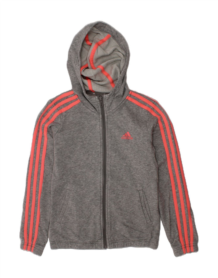 ADIDAS Girls Zip Hoodie Sweater 9-10 Years Grey Vintage Adidas and Second-Hand Adidas from Messina Hembry 