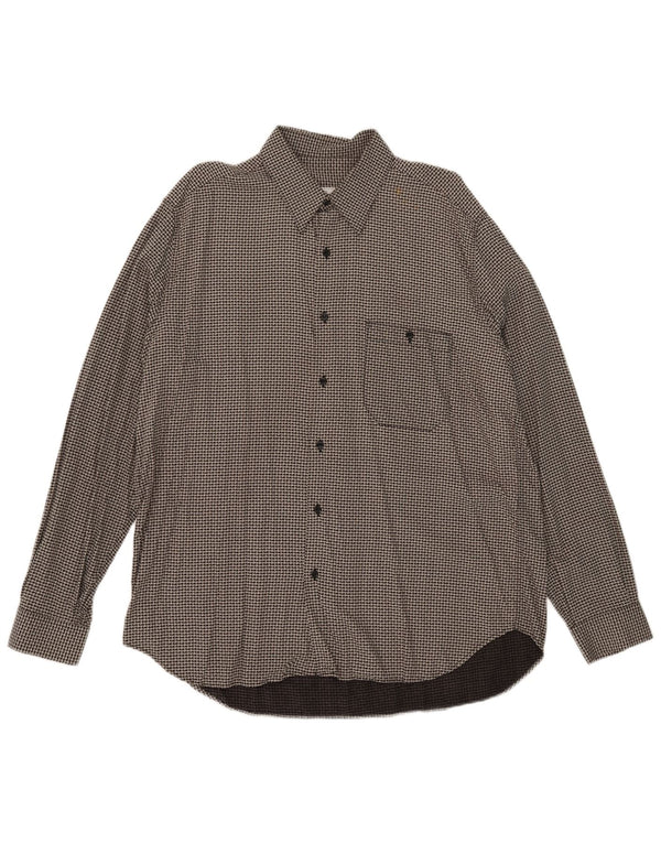 Camisa masculina vintage grande viscose cinza Houndstooth