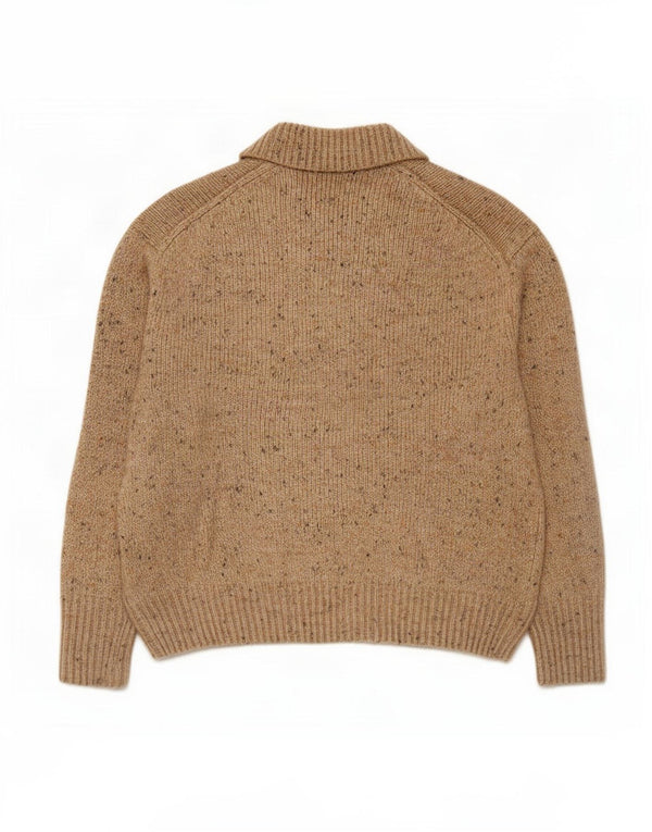 Zara Suéter feminino oversized com gola polo, Reino Unido 10 pequeno bege manchado