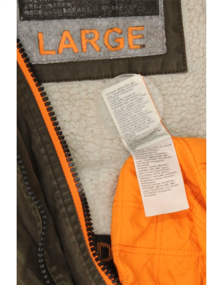 Jaqueta Parka masculina Superdry com capuz UK 40 poliéster cáqui grande
