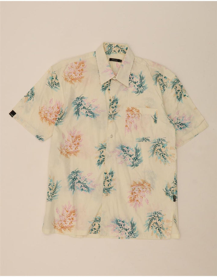 U2 Mens Short Sleeve Shirt XL Off White Floral Cotton Vintage U2 and Second-Hand U2 from Messina Hembry 
