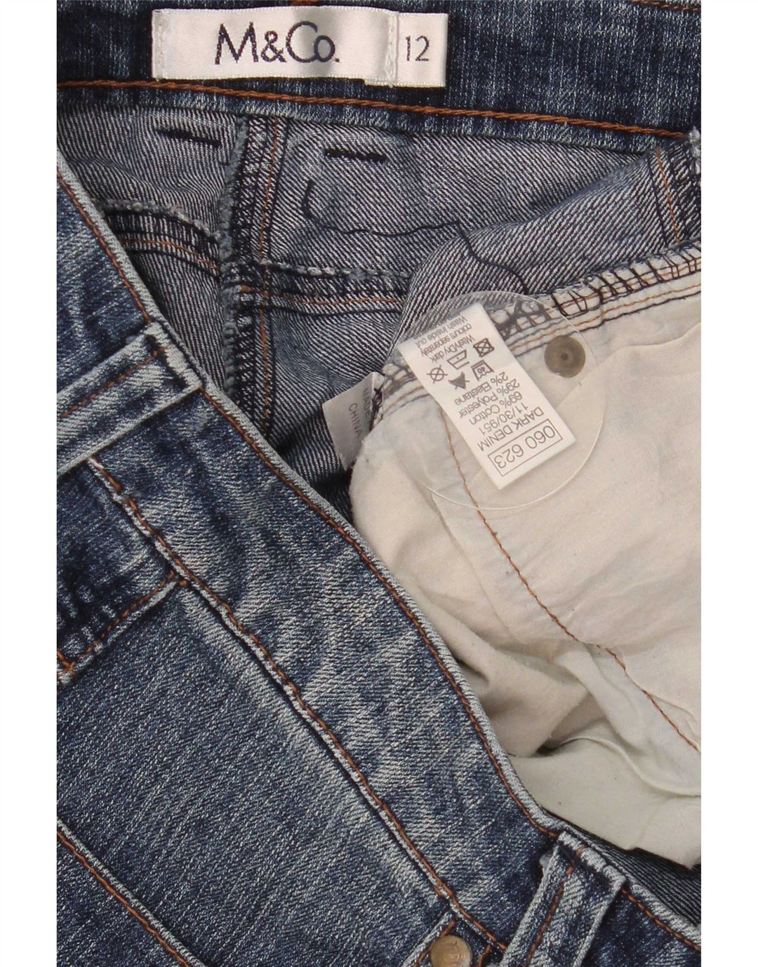 Shorts jeans feminino M&Co UK 12 médio W32 algodão azul