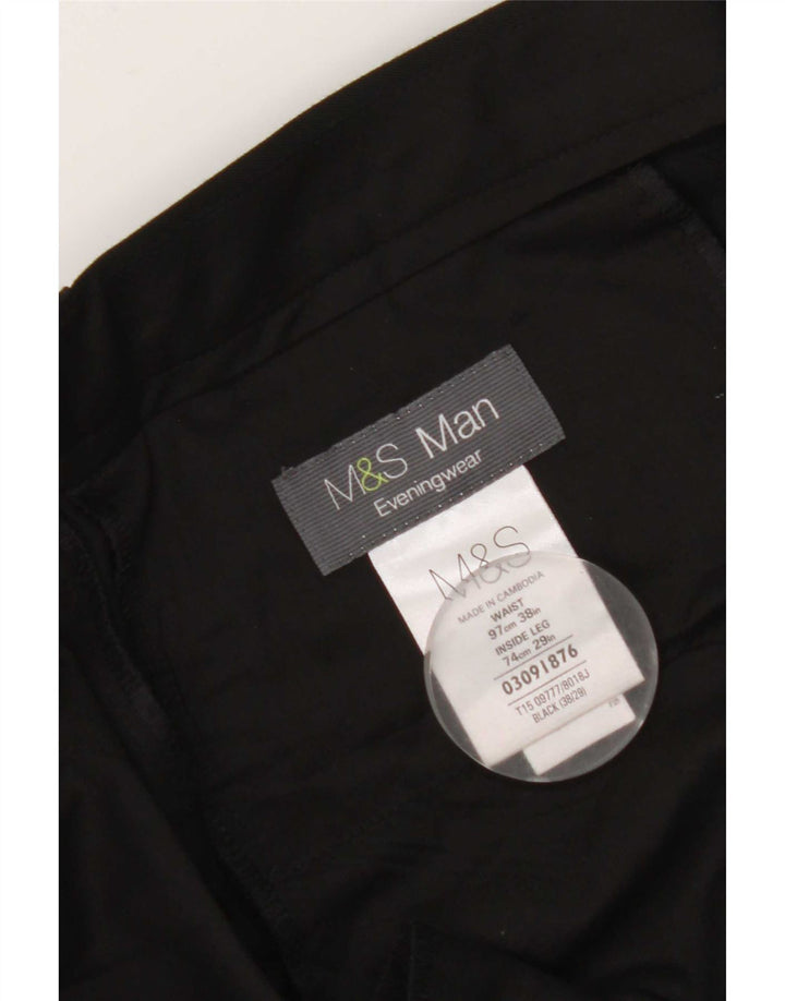 Calça masculina de terno reto Marks & Spencer W38 L29 poliéster preto