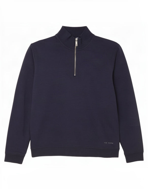 Suéter masculino Ted Baker com zíper e gola tamanho 3 médio azul marinho algodão