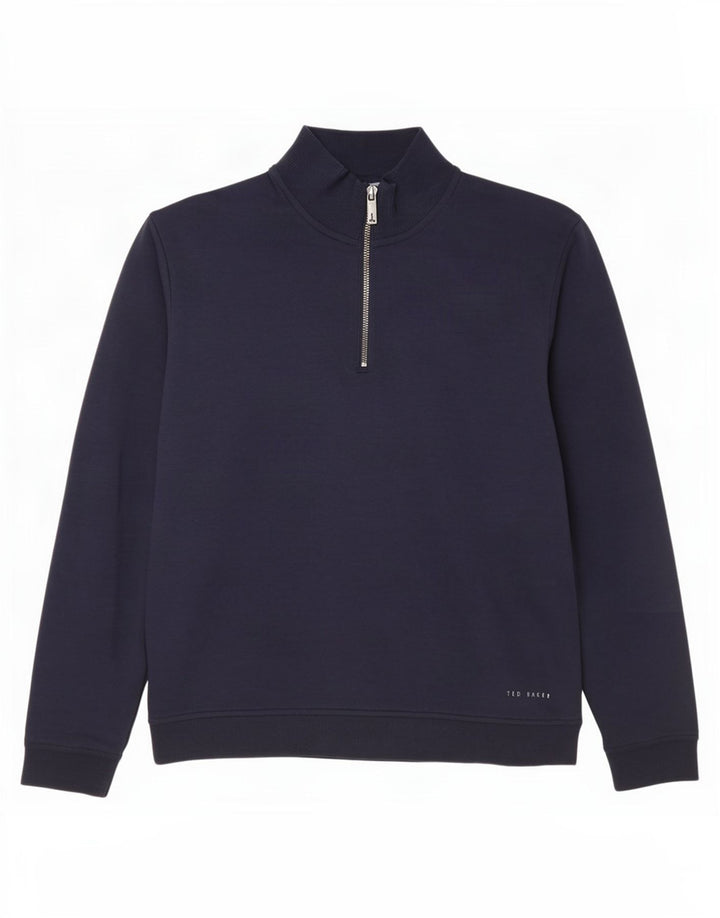 Suéter masculino Ted Baker com zíper e gola tamanho 3 médio azul marinho algodão
