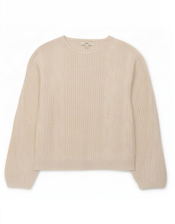 Suéter feminino Marks & Spencer com gola canoa Reino Unido 10 pequeno off white