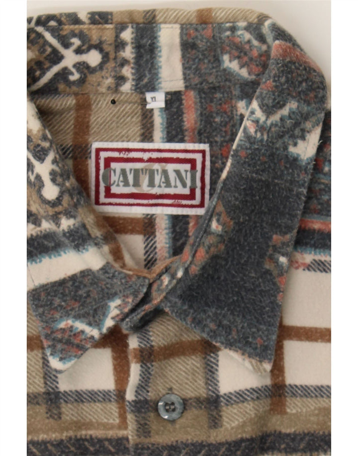 CATTANI Mens Flannel Shirt XL Beige Fair Isle Cotton Vintage Cattani and Second-Hand Cattani from Messina Hembry 