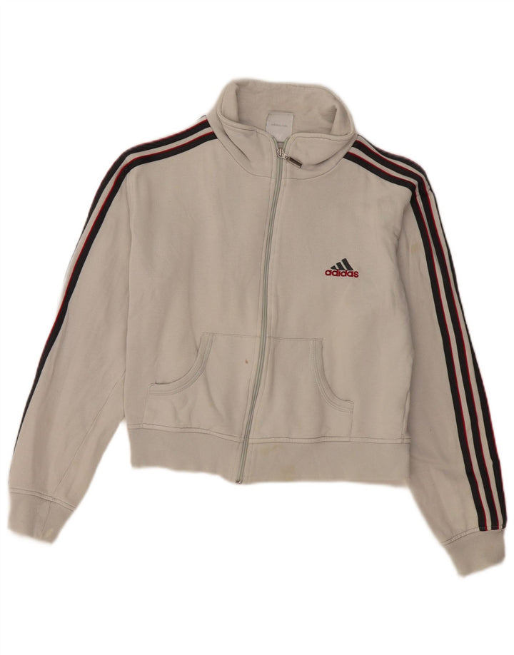 ADIDAS Womens Crop Tracksuit Top Jacket UK 14 Large Off White