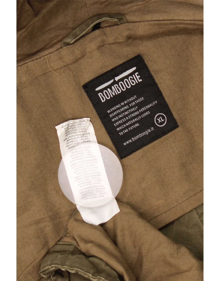 Jaqueta Parka masculina Bomboogie com capuz Reino Unido 42 XL algodão cáqui