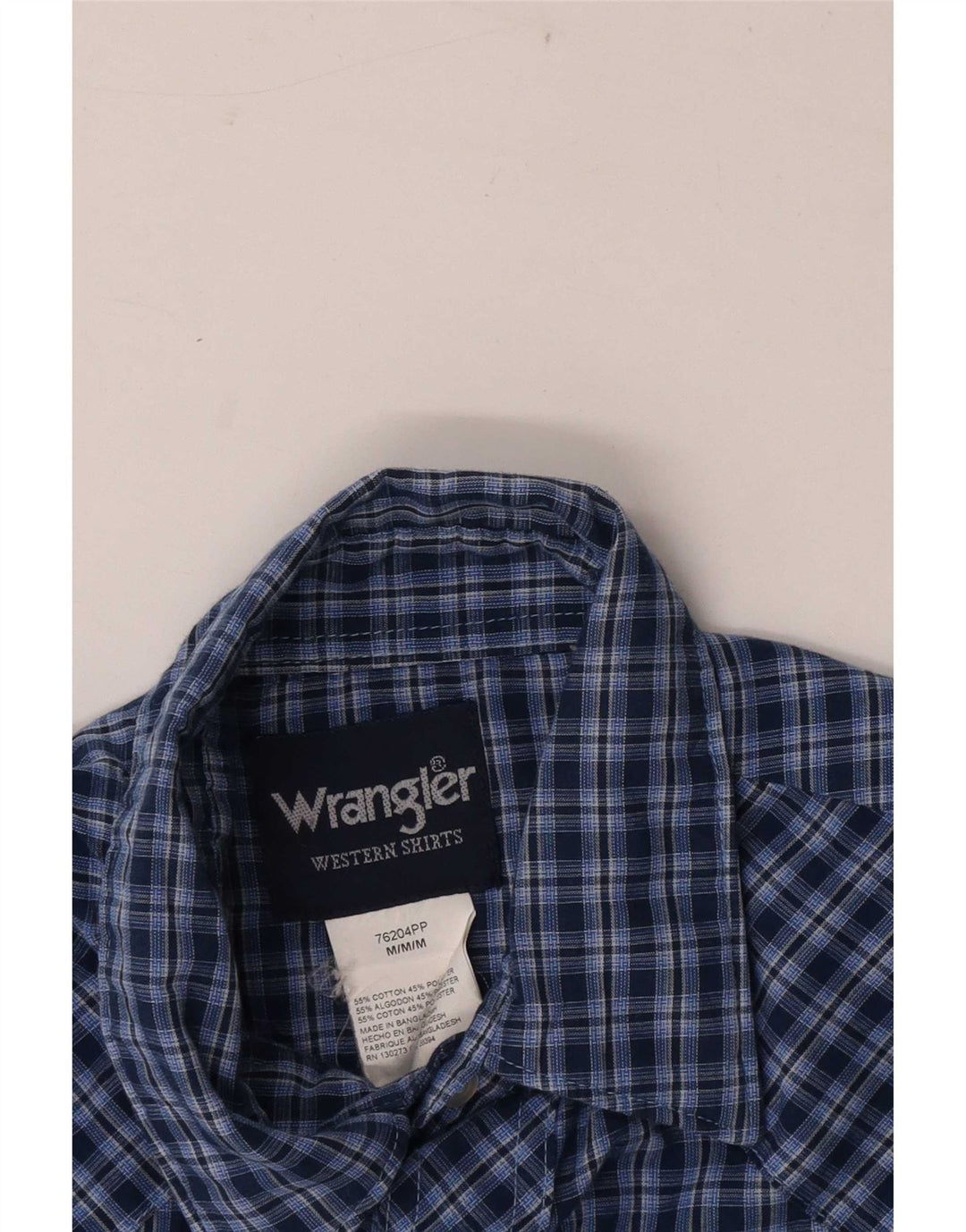 Wrangler Camisa masculina de manga curta azul marinho médio xadrez algodão