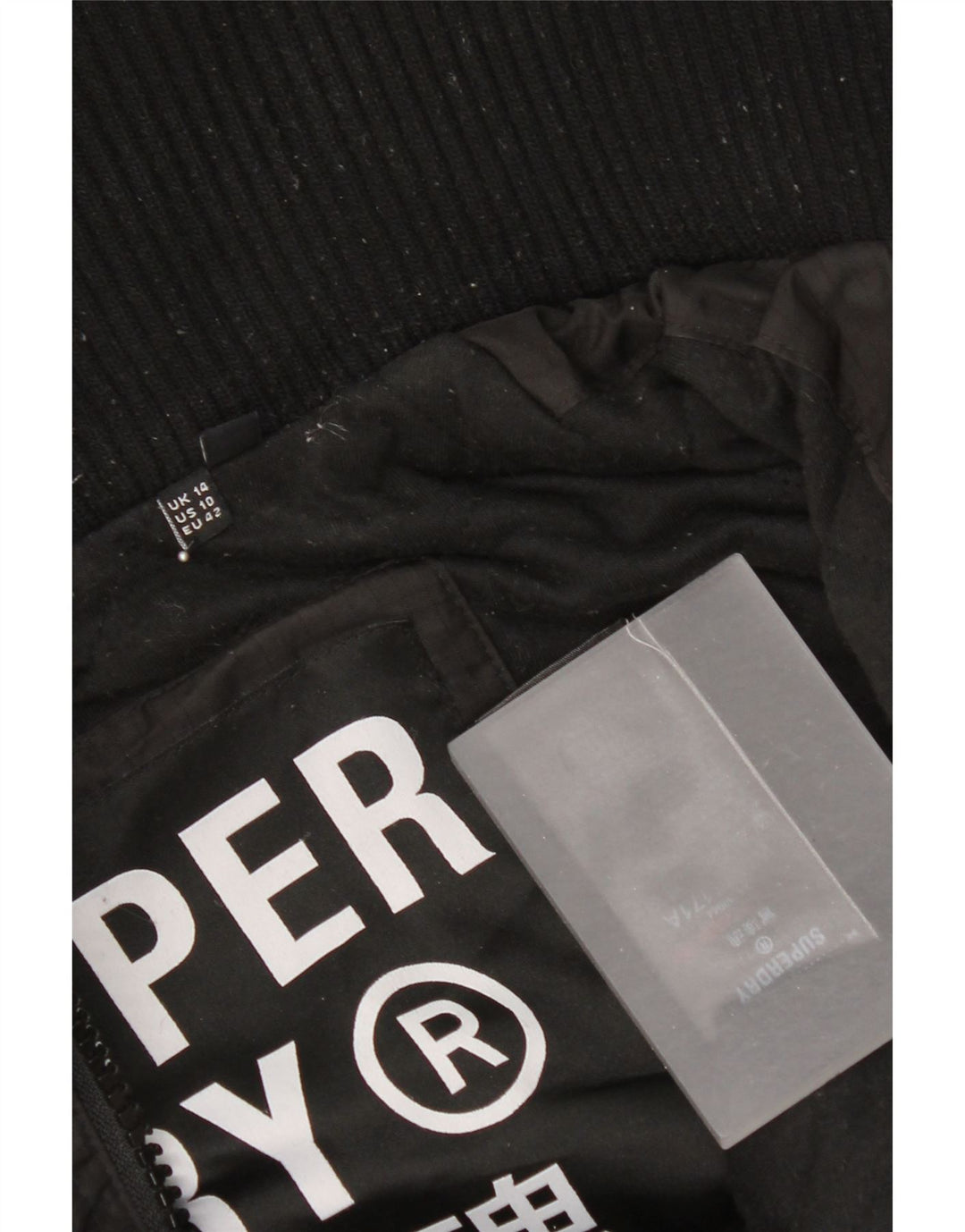 Jaqueta corta-vento com capuz feminina Superdry UK 14 grande poliéster preto