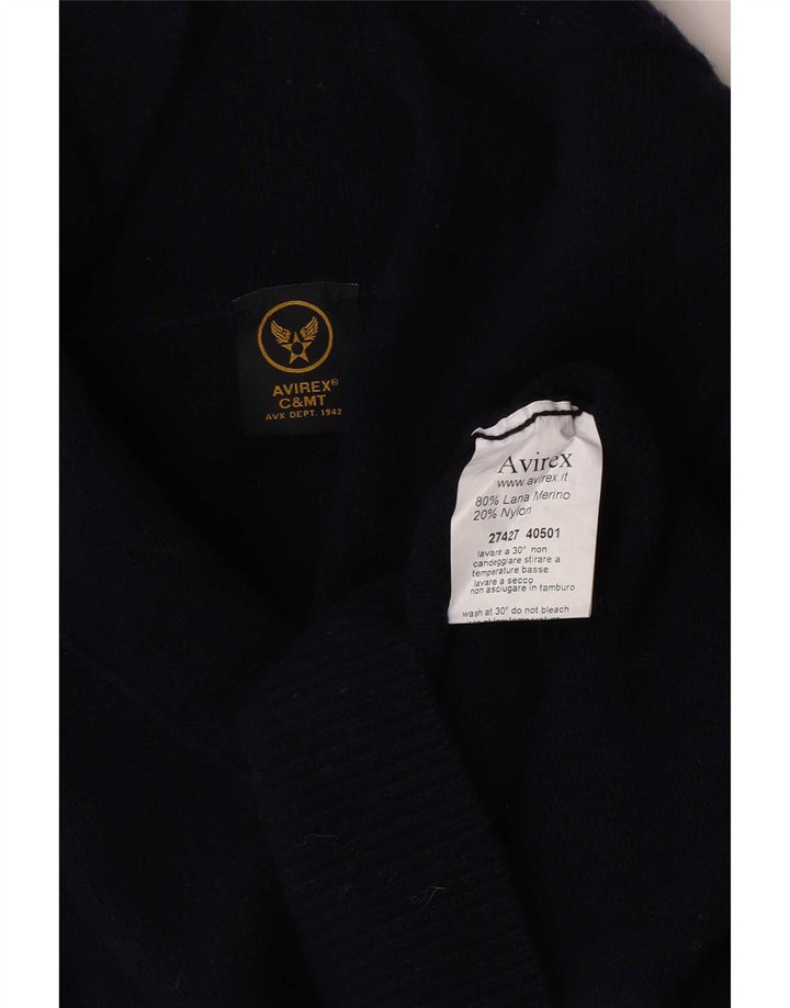 Suéter masculino Avirex com gola xale, lã Merino azul marinho médio