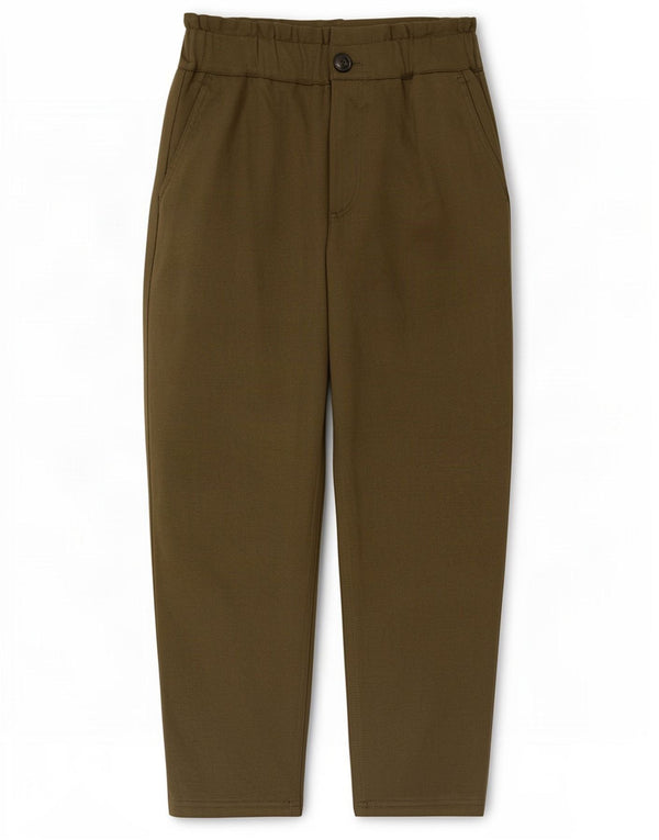 Calça feminina Zara cintura alta cônica cortada pequena W26 L24 cáqui