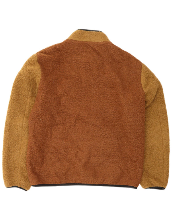 Jaqueta de lã masculina Zara UK 40 grande poliéster colorblock marrom