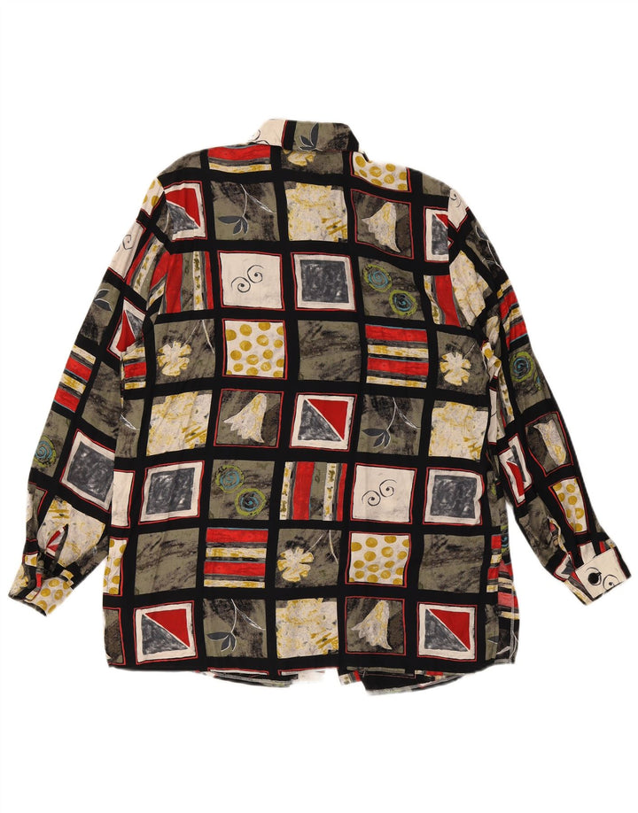 Blusa feminina vintage UK 16 grande patchwork multicolorido viscose