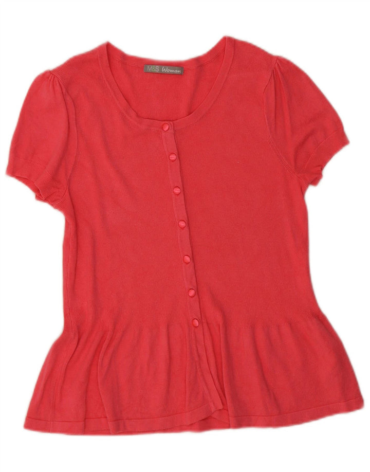 Blusa feminina de manga curta MARKS & SPENCER Reino Unido 14 viscose rosa médio