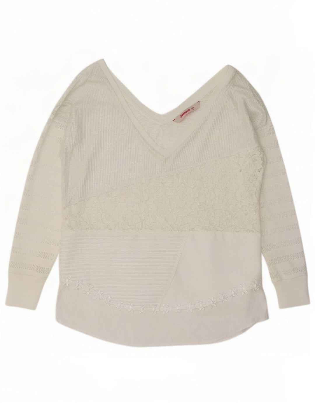 Blusa feminina de manga comprida Desigual Top UK 14 médio branco floral poliéster