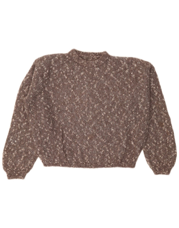 Suéter feminino vintage com gola redonda e gola redonda Reino Unido 24 4XL marrom manchado